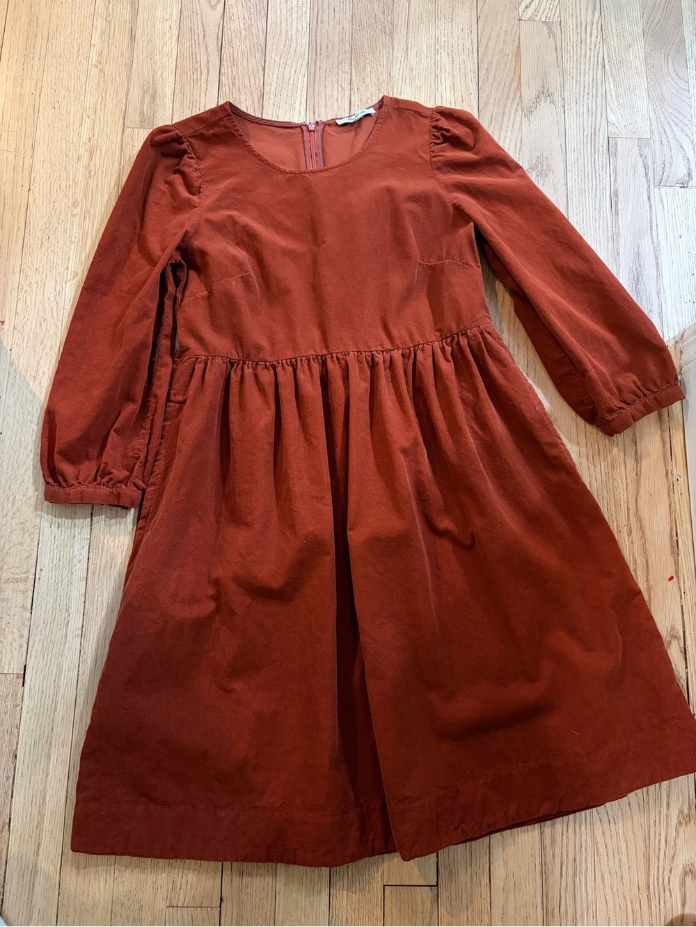 Madewell Rust Long-Sleeve Gathered Waist Dress